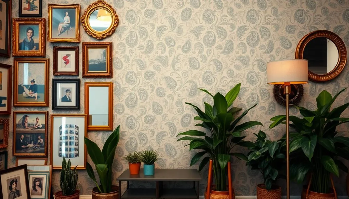 Retro‑Wandgestaltungsidee: Vintage‑Tapete mit nostalgischem Muster für authentische Retro‑Deko.