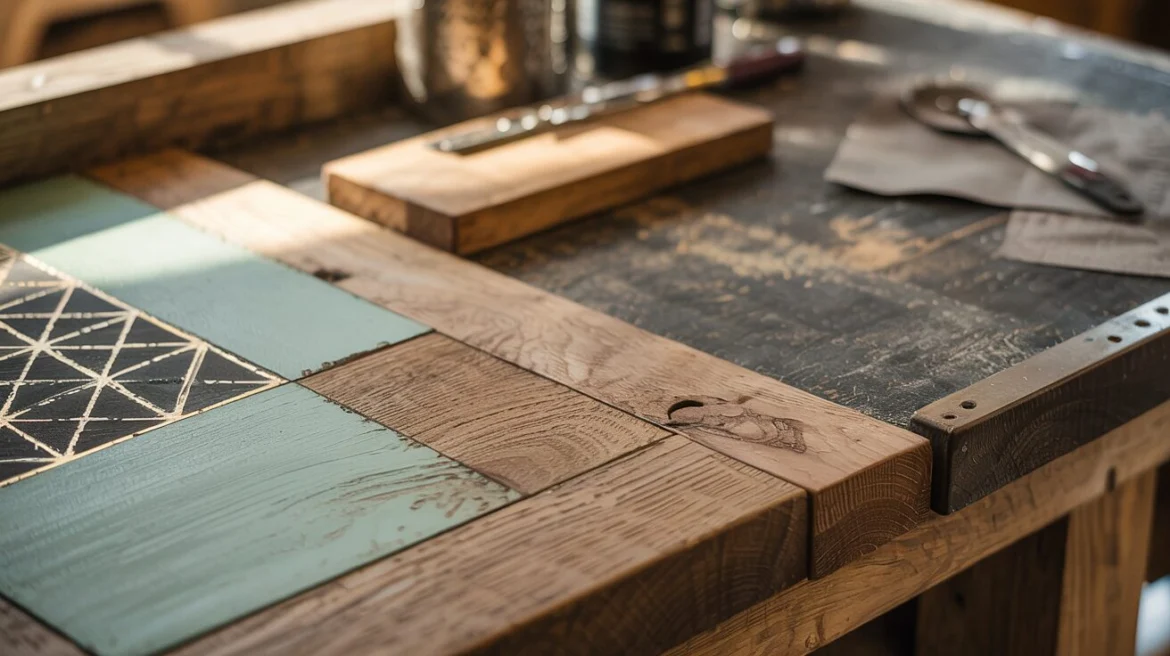 Upcycling Anleitung: Natürliche vs. gestrichene Holztexturen für Retro Möbel-Projekte.