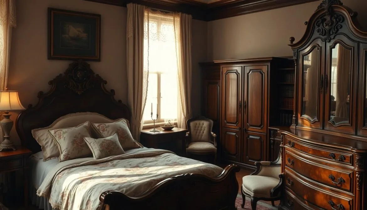 Vintage Schlafzimmer mit nostalgischen Möbeln und charmanten Details.