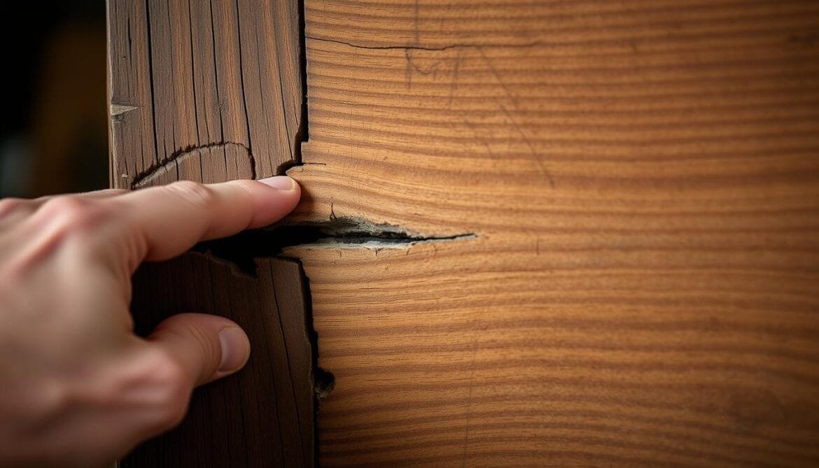 Inspektion von Holzverbindungen – Essentieller Schritt in der Holzrestaurierung Anleitung zur Vermeidung struktureller Fehler.