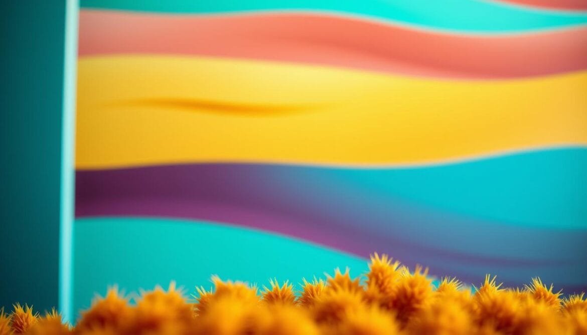 Eine retro-inspirierte Farbpalette, die an die lebhaften Farbtöne der 1970er und 80er Jahre erinnert. Im Vordergrund eine harmonische Mischung aus warmen Ockertönen, Senfgelb und erdigen Orangetönen, die eine nostalgische, sonnendurchflutete Atmosphäre hervorrufen. Der Mittelgrund besteht aus kräftigen, gesättigten Schattierungen von Teal, Türkis und Azur, die ein dynamisches Zusammenspiel von Komplementärfarben ergeben. Im Hintergrund verleihen subtile Farbverläufe in Pflaume, Maulbeere und tiefem Violett der Komposition Tiefe und Raffinesse. Weiches, diffuses Licht lässt die Szene in einem zeitlos eleganten Licht erstrahlen. Das Bild wurde mit einem Weitwinkelobjektiv aufgenommen, um die leuchtende Farbpalette in ihrer ganzen Pracht zu zeigen.