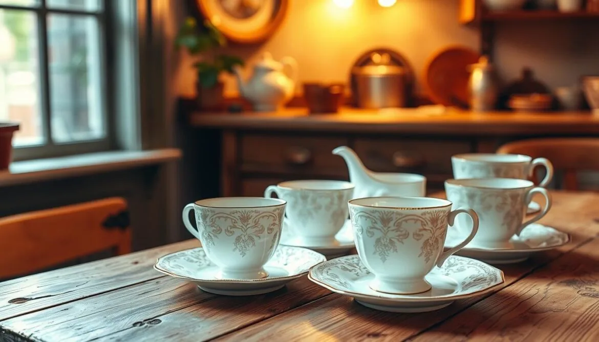 Vintage-Geschirr mit Spitzen-Dekor Vintage-Geschirr mit Spitzen-Dekor